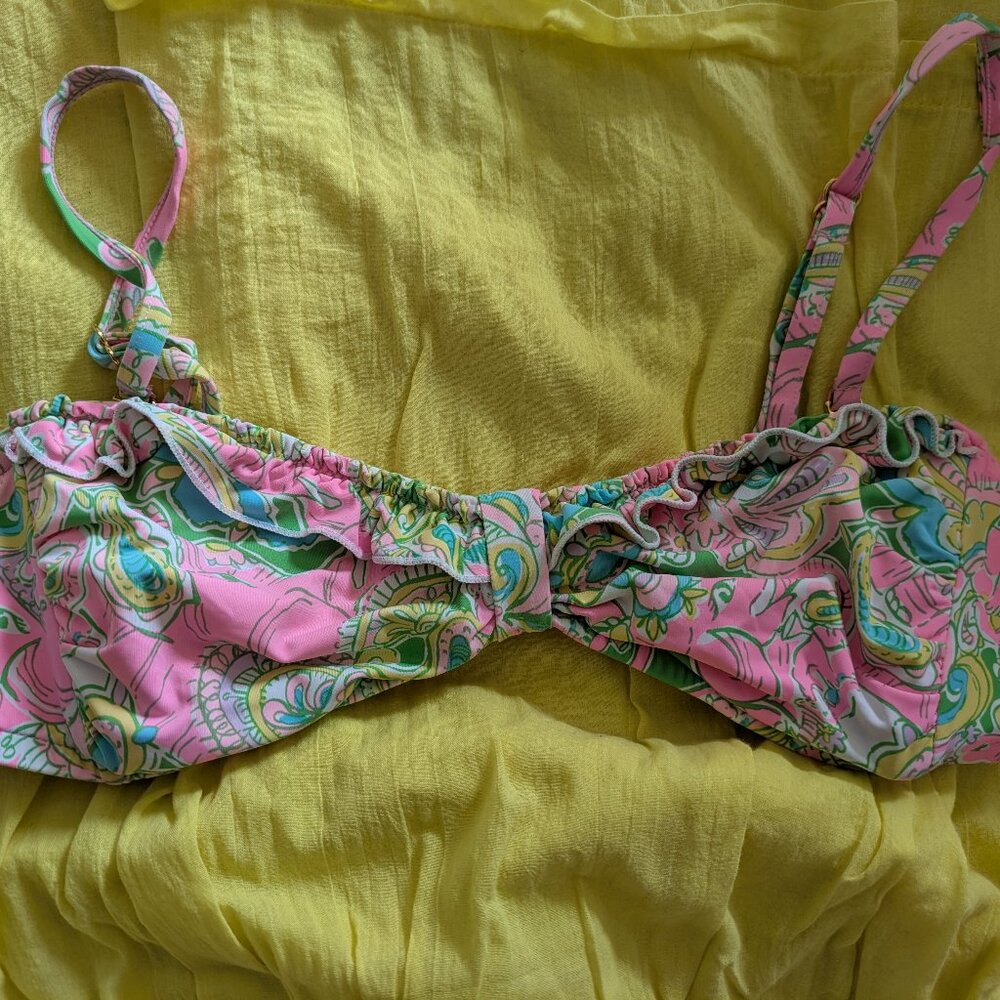 Lilly Pulitzer Mini Chin Chin Louella Ruffled Bandeau Swimsuit Bikini Top Size S